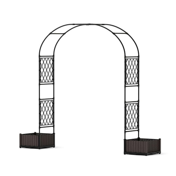 EcoSummer 90.5" Metal Garden Arbor with 2 Planter Boxes, Weather-Resistant Wedding Arch Trellis for Climbing Plants & Outdoor Decor