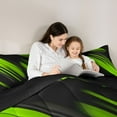 thumbnail image 4 of Homewish Geometric Lines Print 7 Pieces Bedding Comforter Set,Stripes Pattern Full Bedding Set,Green Black Fitted Sheet Flat Sheet For Teens,Luxury Bedroom Decor Reversible, 4 of 8