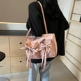 thumbnail image 3 of LHSHID Women Plain Drawstring Tote Bag with Canvas Large Tote Handbag Zipper Female Dating Bag Large Capacity Solid Undera, 3 of 9