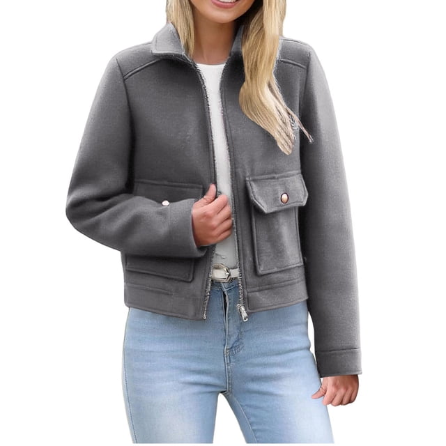 Gpaecead Veste Courte en Faux Suède pour Femme, Mode Décontractée, Boutonnée, Ample, à Manches Longues, à Revers