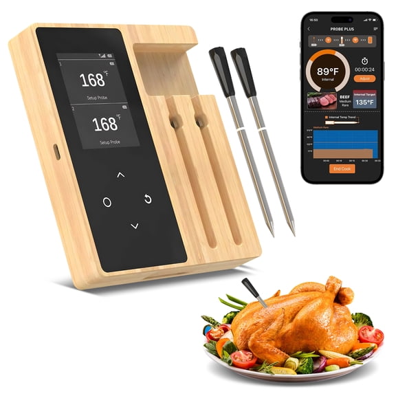 Smart Wireless Meat Thermometer with 2 Color-Coded Probes,Standalone Display Base, Accuracy ±1°F,Digital Bluetooth Thermometer for Cooking, Oven, Smoker, BBQ, Grill Real-Time Monitoring in App
