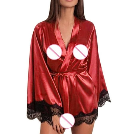 

Cathalem Lingerie for Women Wench Women Satin Nightdress Silk Lace Lingerie Nightgown Lingerie Stockings for Women Underwear Small