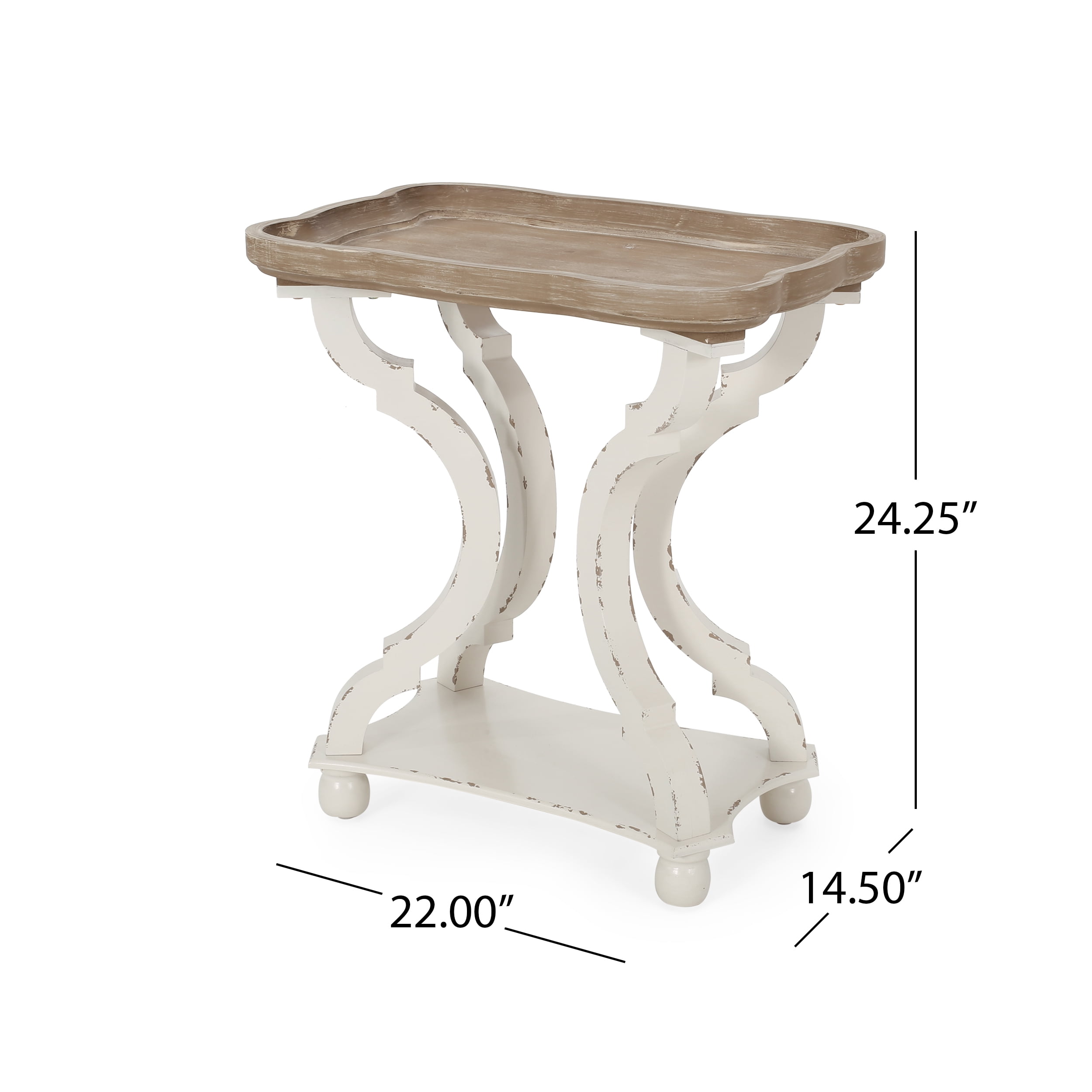Noble House Noble House Ariyaan Fir Wood Accent Table, Distressed White, Natural