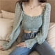thumbnail image 2 of Camisa estampada floral Blusa de cuello cuadrado de manga larga Top plisado informal para mujer AweSitey AP001734-03, 2 of 7