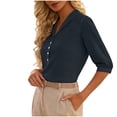 thumbnail image 2 of Camisetas de Manga Larga para Mujeres Cuello en V 3/4 Manga Botón Placa Girar Abajo Cuello Superior, 2 of 6