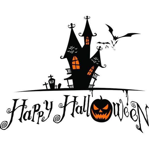 Design With Vinyl Happy Holiday Artwork holday Haunted House Gost Gobblins Bats Wicked Witch Wall Decal for Children - R I P Scary Themed Décor - Size: 5 In x 8 In