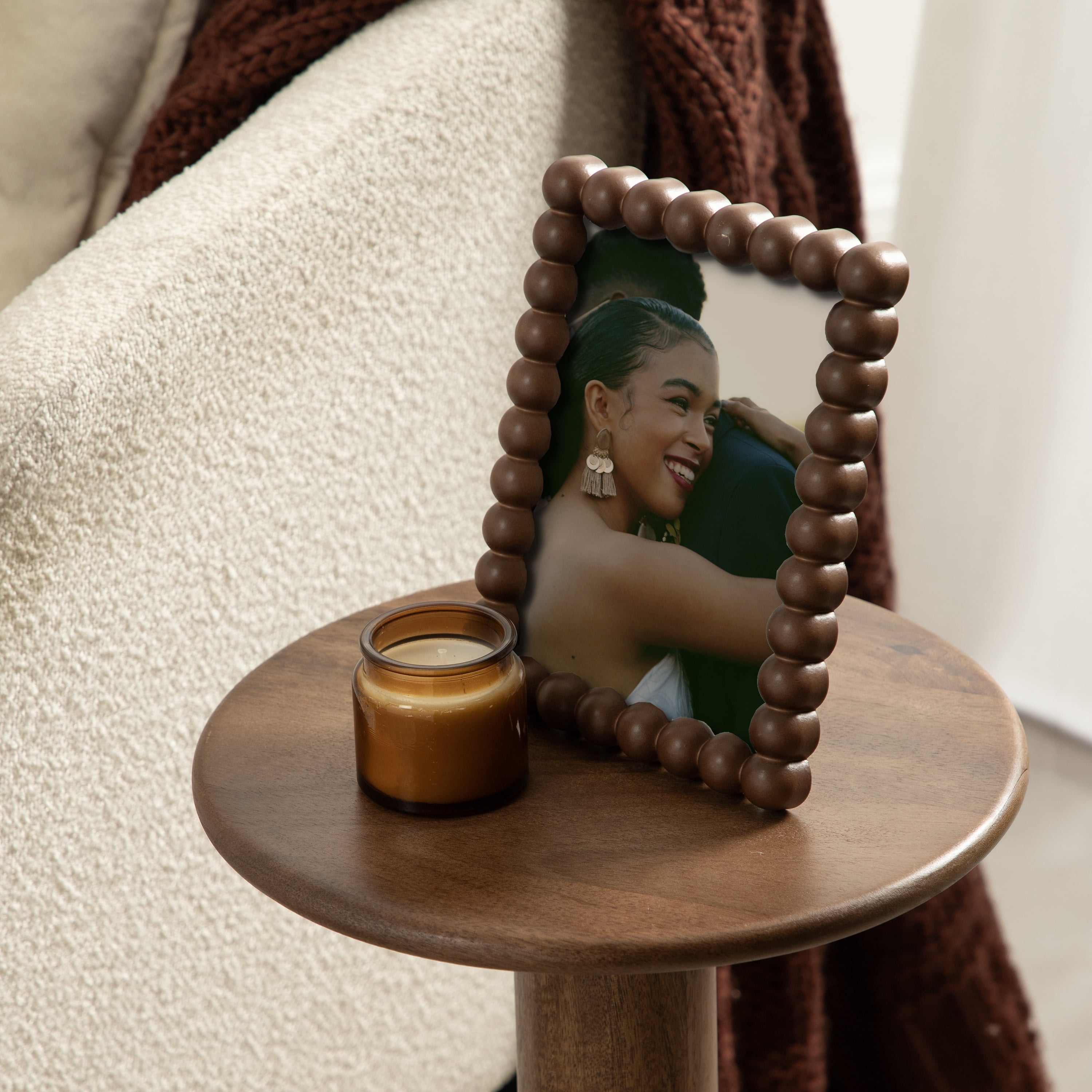DesignOvation – 5x7 Picture Frame – Beaded Medium Walnut Tabletop Photo Frame