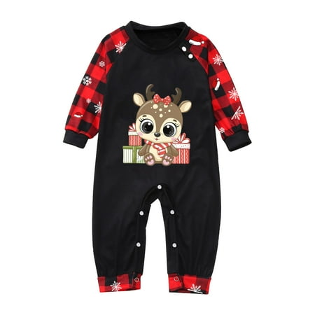 

ERTUTUYI Baby Sleepwear For Christmas Family Matching Pajamas Cute Big Headed Deer Print Pjs Plaid Long Sleeve Tops And Pants Soft Casusal Holiday Sleepwear Black 90