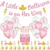 Pink Baby Shower Decorations for Girls, Ballerina Baby Shower Party Supplies with Glitter A Little Ballerina Is On Her Way Banner, Ballerina Cake & Cupcake Topper, Pink and White Balloons