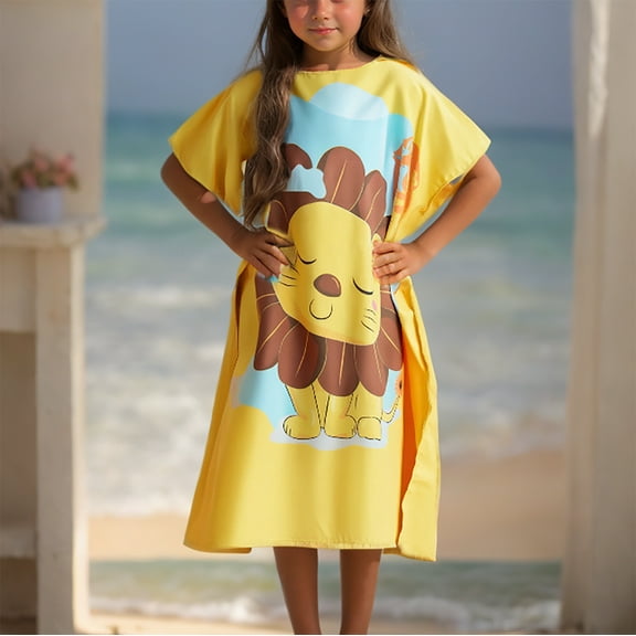 ATOGUTA Girls Swim Cover Up Cute Coverup Kids Pool Beach Robe for Boys Yellow, Size 8-14 Years