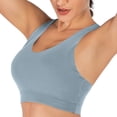 thumbnail image 2 of Bxsruta Sports Bra for Women Padded Medium Support Criss Cross Strappy Bras Seamless High Impact Yoga Exercise Athletic Bras Gray M, 2 of 5