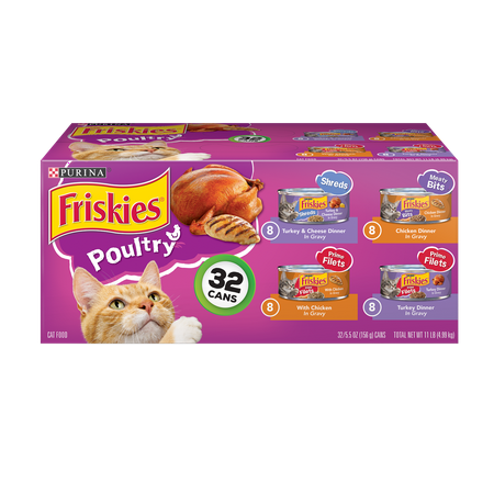 Friskies Gravy Wet Cat Food Variety Pack, Poultry Shreds, Meaty Bits & Prime Filets - (32) 5.5 oz. (Best Canned Cat Food For Constipation)