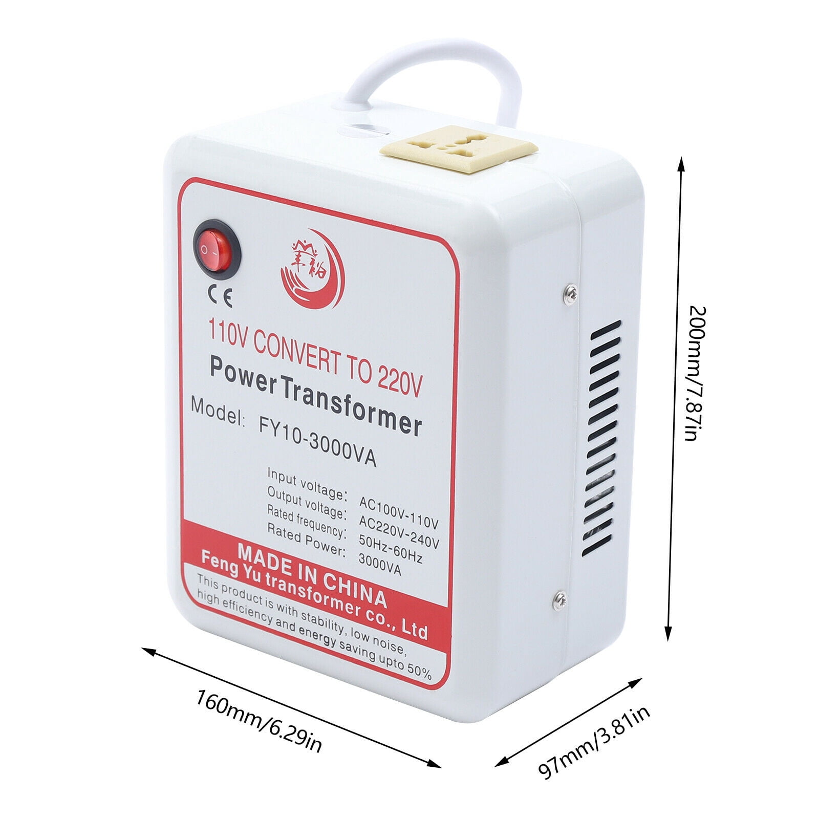 Fichiouy 3000W Transformer Converter from 110V to 220V Step Up Voltage Converter White