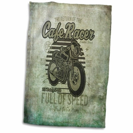 3dRose Vintage Motorcycle Caferacer Poster Art In Grey Grunge Style - Towel, 15 by 22-inch