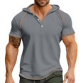 thumbnail image 1 of Men's Solid Color Three Button Hooded Raglan Shirt Top XL, 1 of 5