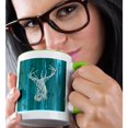 thumbnail image 2 of 3drose, Stags Head Design in White Over Blue Wood Background- Not Real Wood, 15oz Two-tone Green Mug, 2 of 6