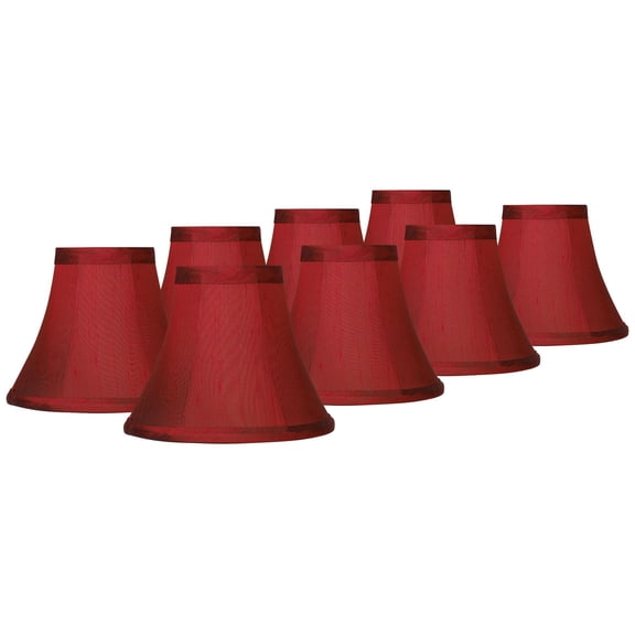 Springcrest Set of 8 Bell Lamp Shades Deep Red Faux Silk Small 3" Top x 6" Bottom x 5" High Candelabra Clip-On Fitting
