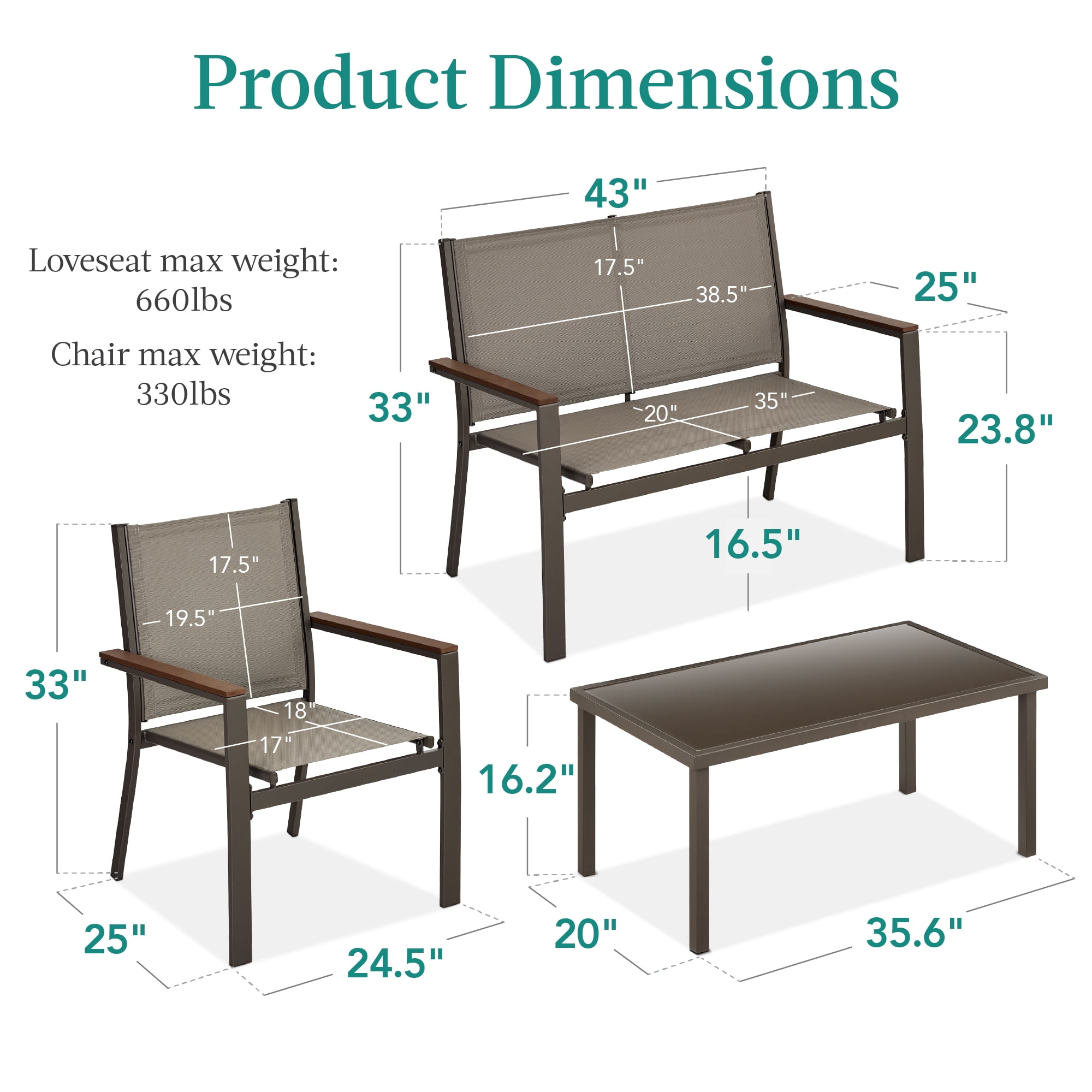 Best Choice Products 4-Piece Outdoor Textilene Patio Conversation Furniture Set w/ Loveseat, Table - Brown/Brown