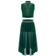 thumbnail image 3 of iiniim Girls Lyrical Dance Outfit Crop Top with High-Low Mesh Skirt Set Two-Piece Ballet Dancewear Green 12, 3 of 7