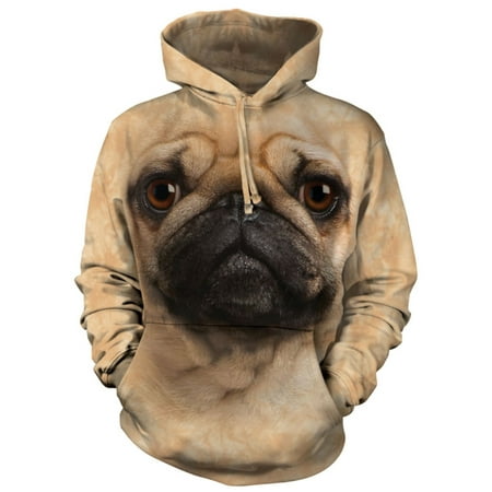 Tan Cotton Blend Pug Face Awesome Animal Hoodie Cool (Large) NEW
