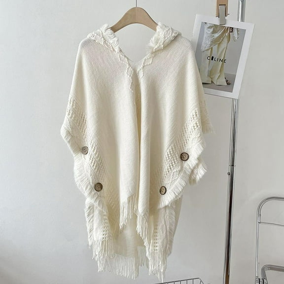 Fashion Knitted Hooded Poncho Shawl Herringbone Pattern Autumn And Winter Wraps Lady Beige Hooded Cloak Scarf Warm Cape Sweater (PY324-02)