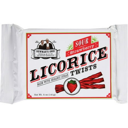 Newman's Own Organics The Second Generation Sour Strawberry Licorice Twists, 5 oz, (Pack of 15)