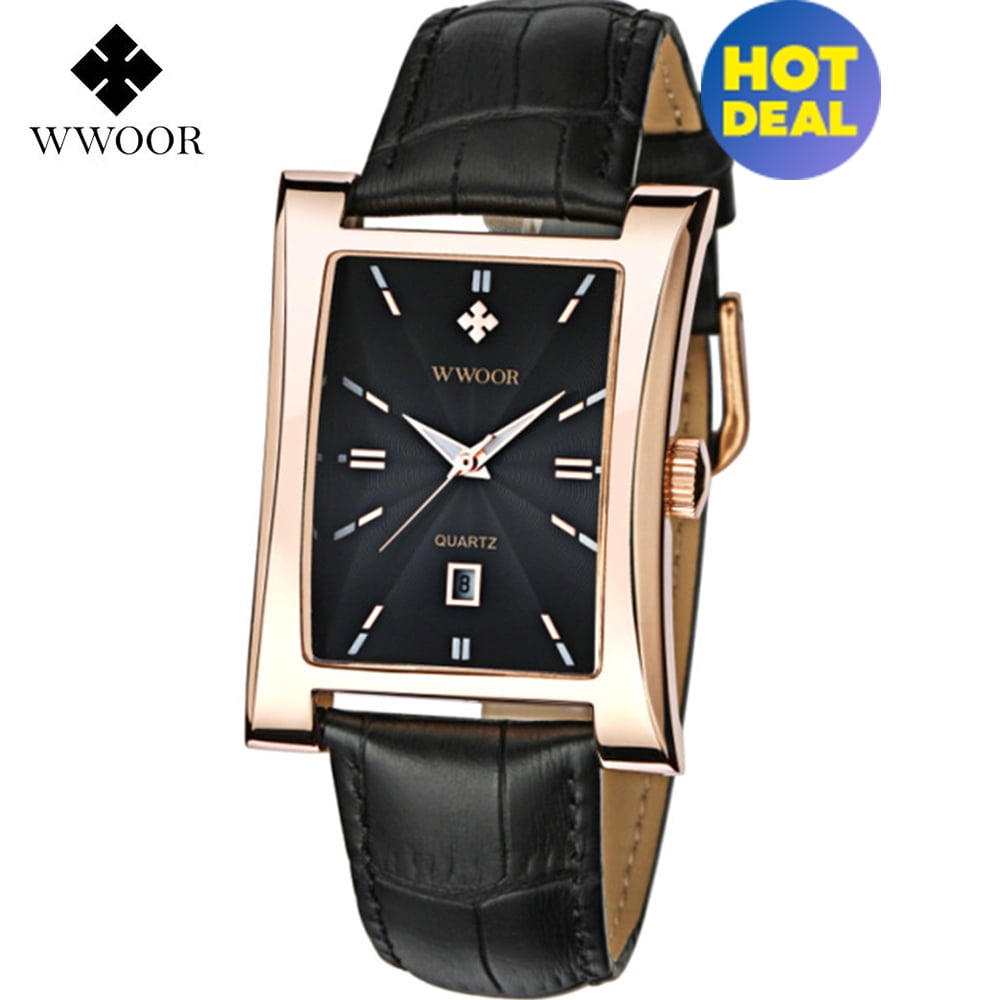 Square Watches for Men Leather Mens Square Watch with Date Original Waterproof Analog Quartz Fashion Business Casual Wristwatch