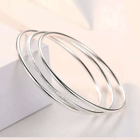 ​Three-Layer Silver Bracelet | Polished & Frosted Triple Stack Jewelry
