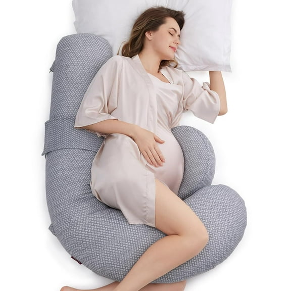 Momcozy Almohadas de Embarazo Originales en Forma de F, Almohada para Dormir de Maternidad, con Funda de Aire, Gris