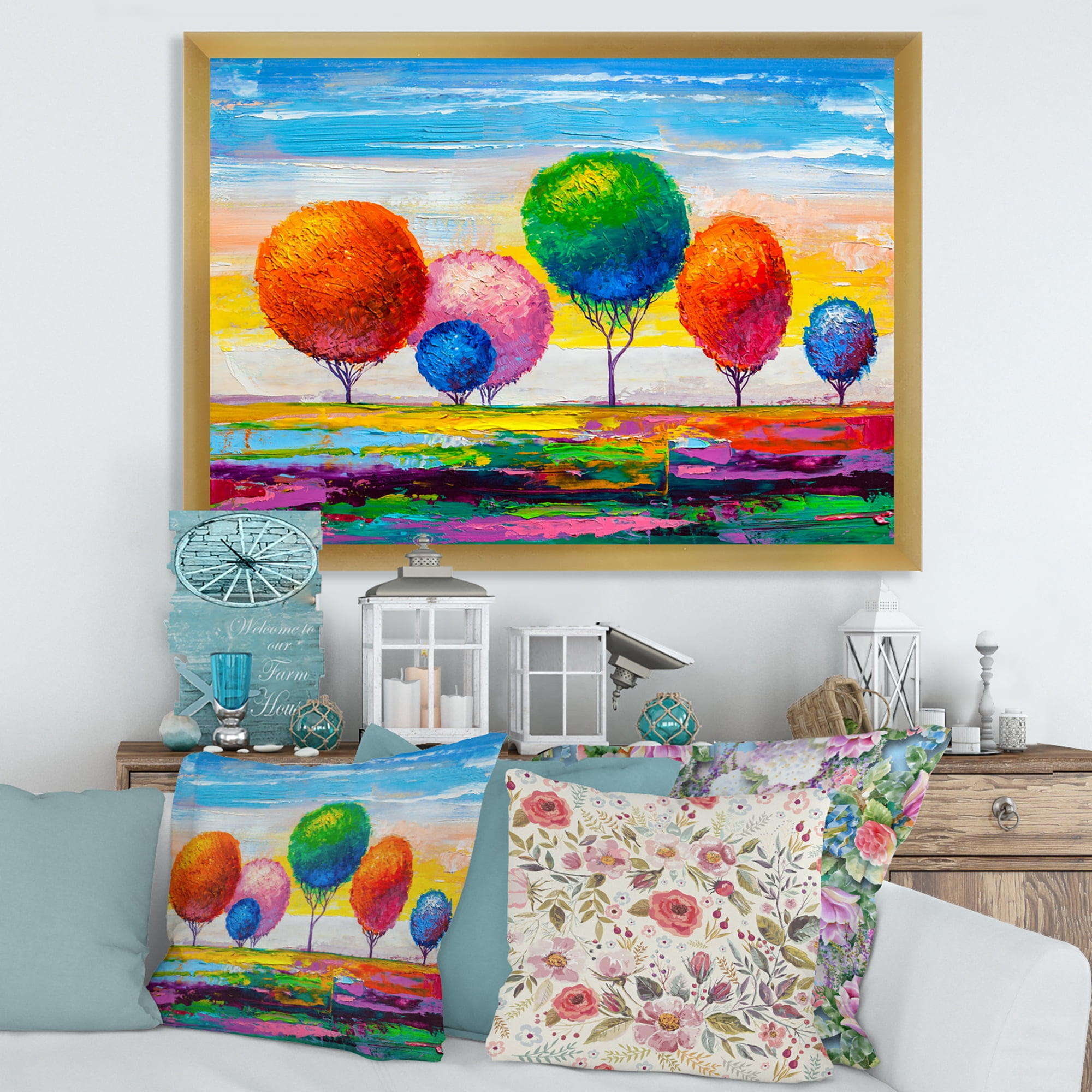 Designart 'Ornamental Colourful Trees VI' Modern Framed Art Print