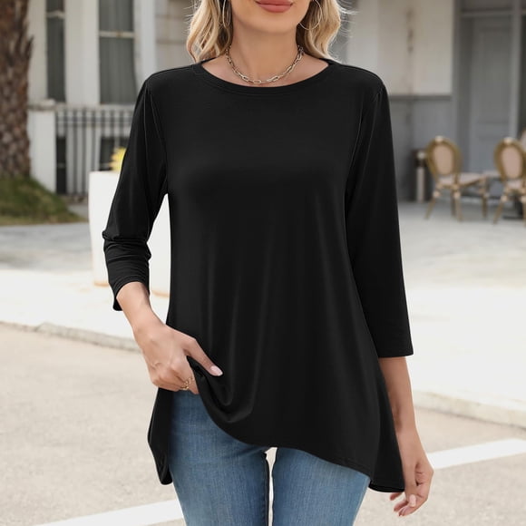Sijiajgjfu Women Tops Hide Belly Casual 3/4 Lenght Sleeve Dressy Flowy Business Office Basic Tunic Shirt Blouses