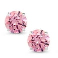 thumbnail image 2 of Gem Stone King 14K White Gold Pink Zirconia Stud Earrings for Women Men (2.56 Cttw, Gemstone Birthstone, Round 7MM), 2 of 5