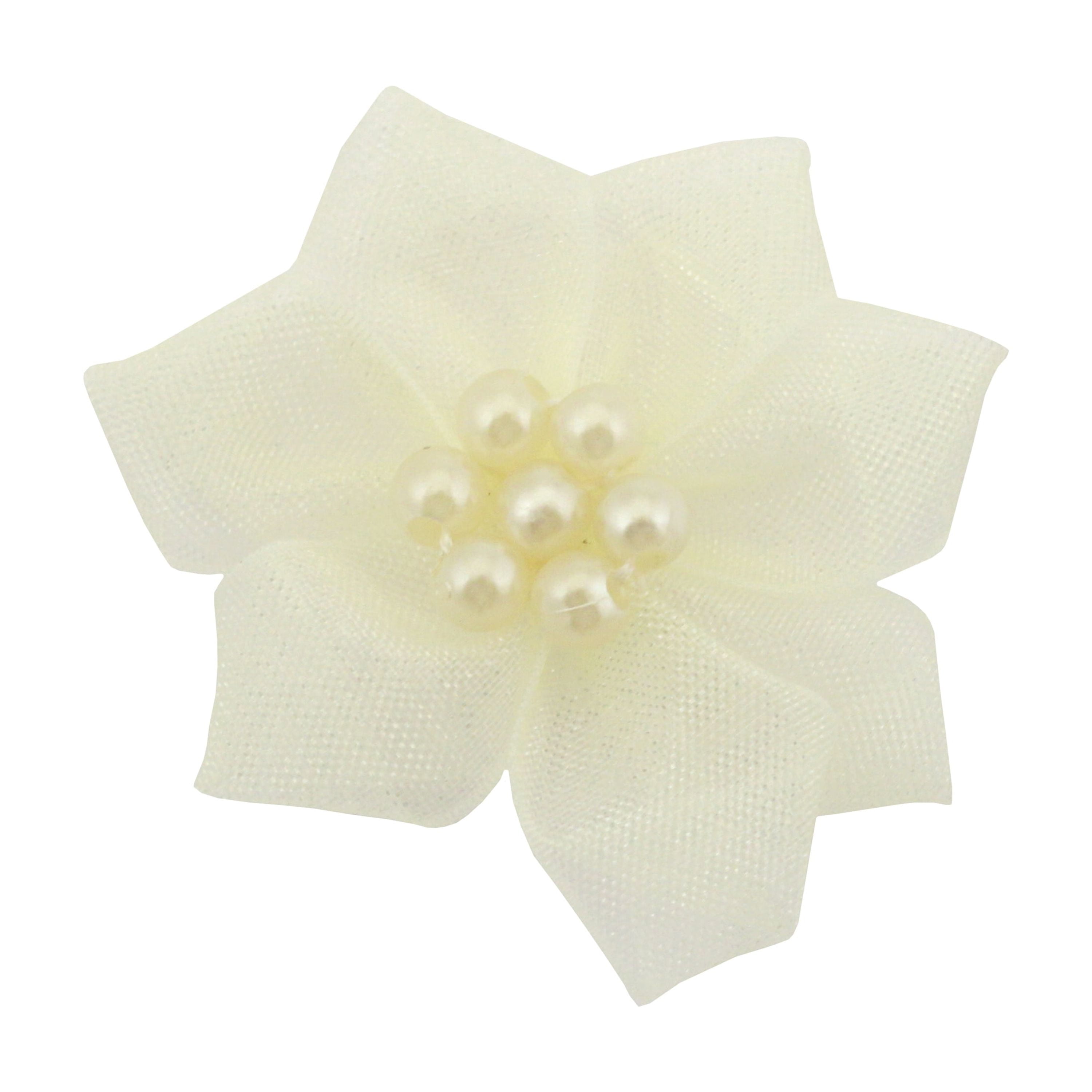 (2 pack) Offray Accessories, Cream Sheer Petal Flower with Pearl Accessory for Wedding, Hair Clips, and Scrapbooking, 4 count, 1 Package