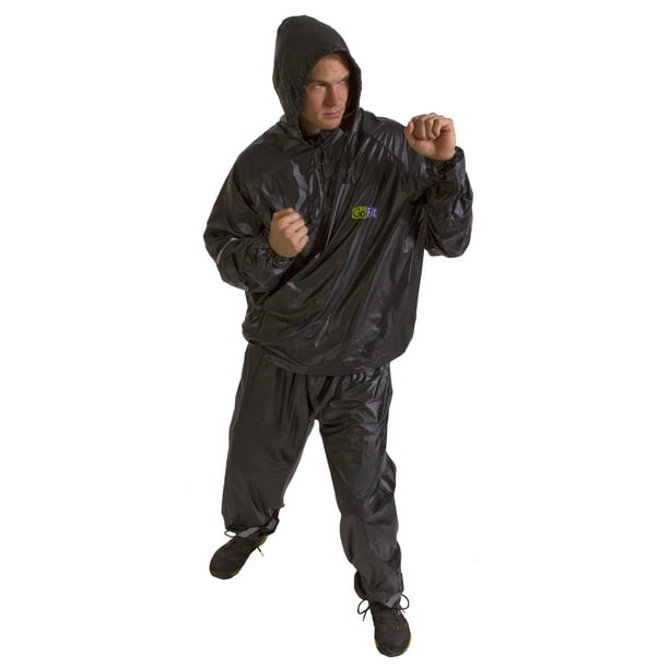 GoFit Hooded Thermal Training Sauna Suit (2PC) Black Large/XLarge