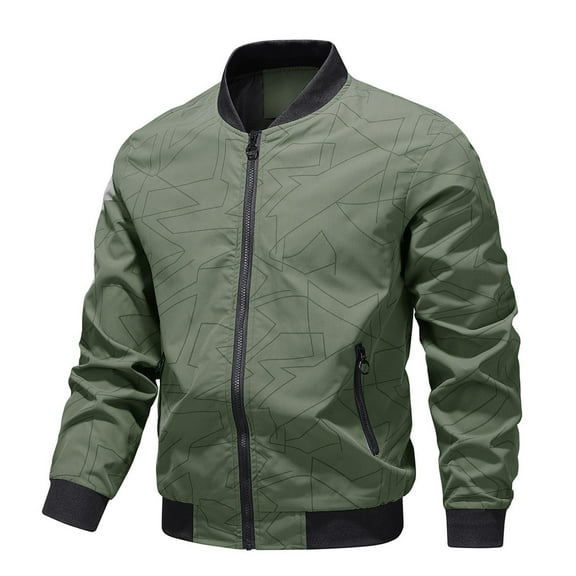JTieacloth Men's Lightweight Jacket 2025 Autumn New Men's Jacket Men's Youth Baseball Collar Jacket Zipper Pocket Top Men's Green