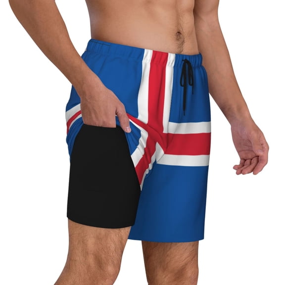 Mens Iceland Flag 2 in 1 Quick Dry Swim Trunks with Compression Liner Beach Shorts