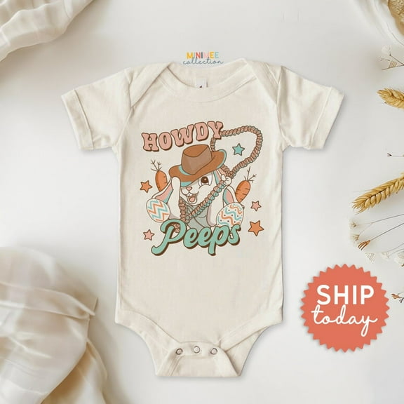 Howdy Peeps Onesies, Easter Baby Bodysuit, Christian Holiday Baby Outfit, Holiday Baby Clothes, Cute Baby Onesie, BABY BODYSUIT LAT 4424