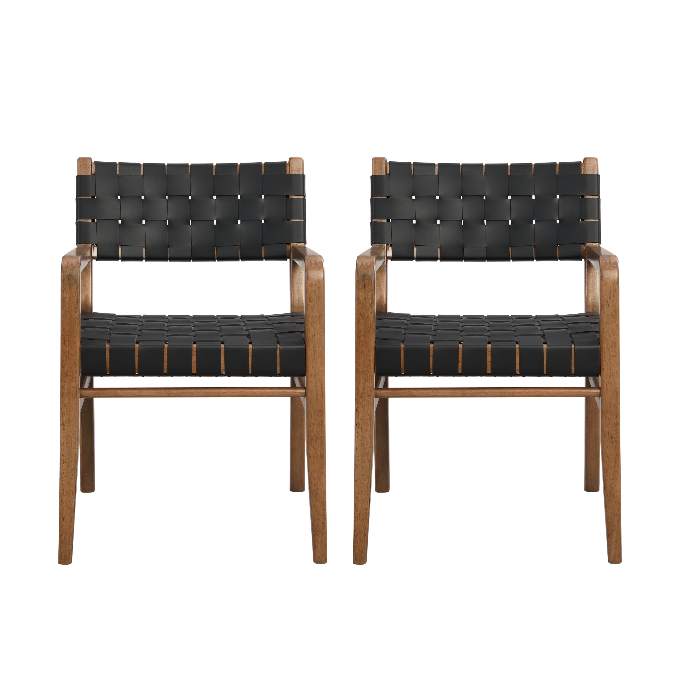 Modern Dining Chairs with Rubberwood Frame and PU Leather Upholstery, Walnut+Black, Set of 2