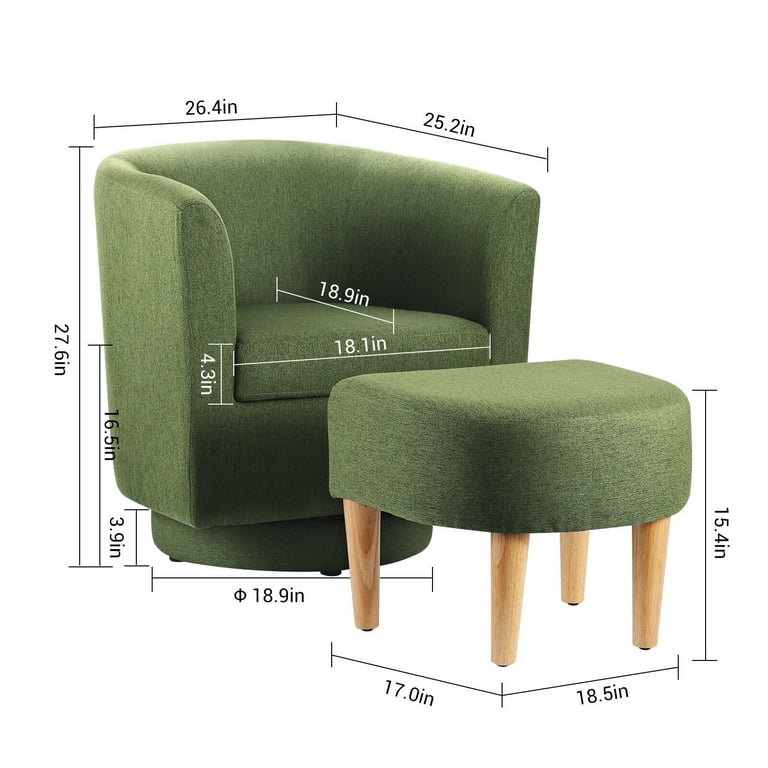 Modern Swivel Accent Chair with Ottoman Upholstered Armchair Barrel Round Club Tub Sofa Chair for Bedroom Reading Room Green