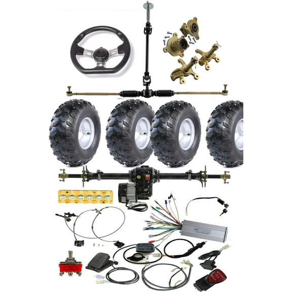 40" Go Kart Rear Axle Kit & 48V 1000W Electric Brushless Motor Controller Differential &19x7-8" Wheels Tires   Front Steering Shaft for ATV Quad Buggy 4 Wheelers Dolly Cart Trike Tricycle
