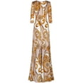 thumbnail image 2 of Bon Rosy, Women's, 3/4 Sleeve V-Neck Printed Maxi Faux Wrap Dress, Mocha, S, 2 of 2