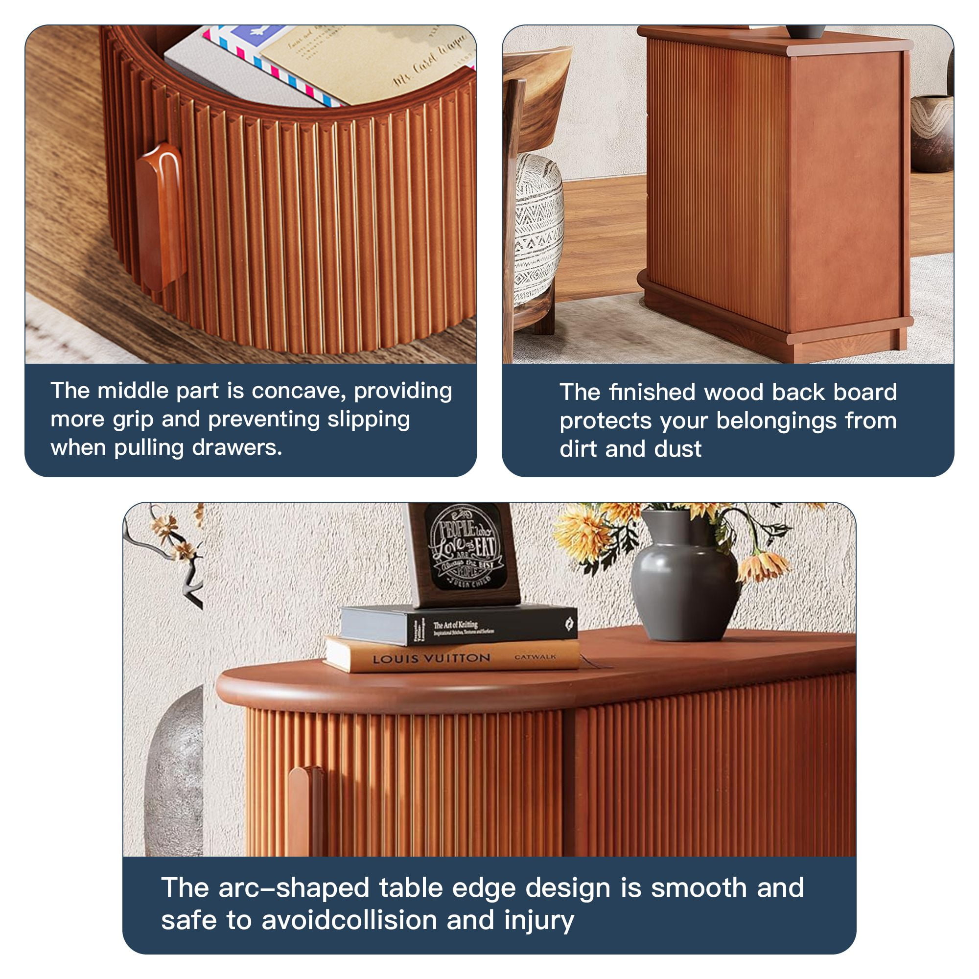 Demi Bonn Narrow Side Table with 3 Drawers, Wood Side End Table, Nightstand and Bedside Table with Storage, for Small Spaces, Brown