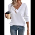 thumbnail image 3 of Blusas de Punto Gofre para Mujer, Blusas Casuales de Larga con Farol, Cuello en V, Camisetas Oversize. XL, 3 of 8