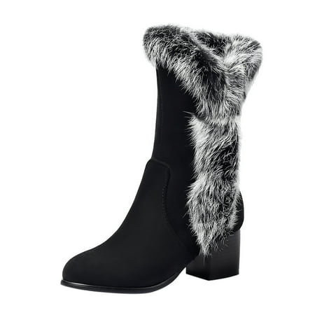 

Luiyenes Women s Winter Plush Warm High Heeled Shoes Thick Heel Suede Medium Sleeve Snow Boots