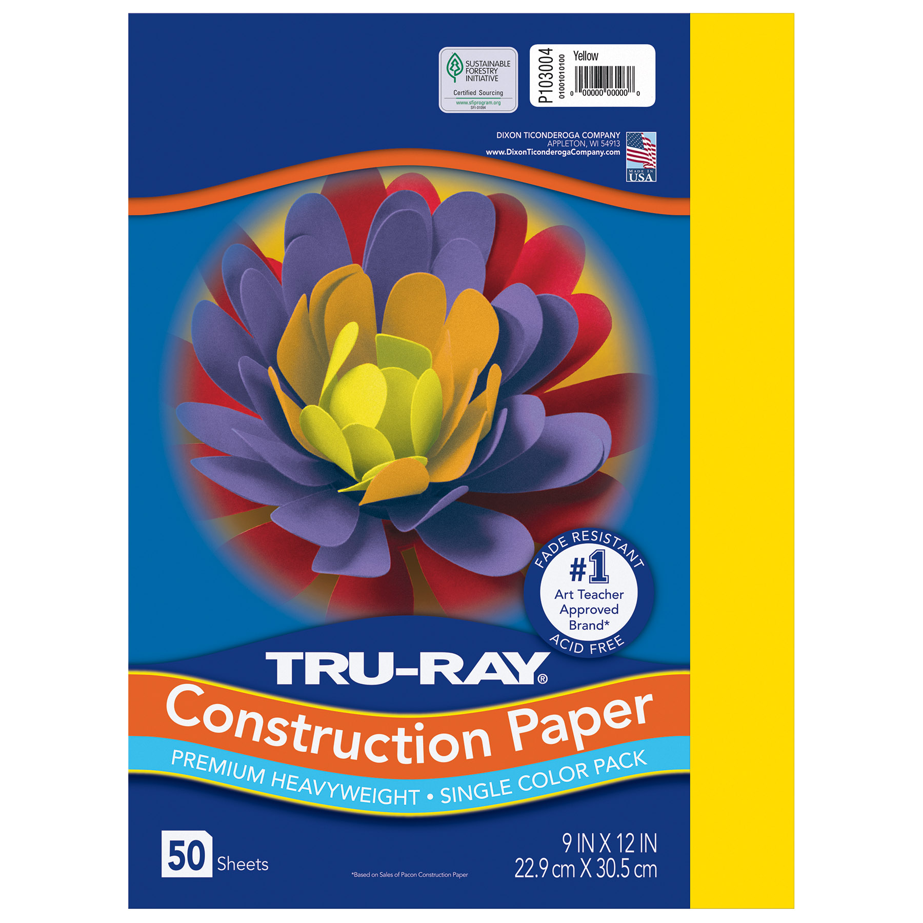 Tru-Ray Construction Paper, Heavyweight, Yellow, 9" x 12", 50 Sheets Per Pack, 5 Packs