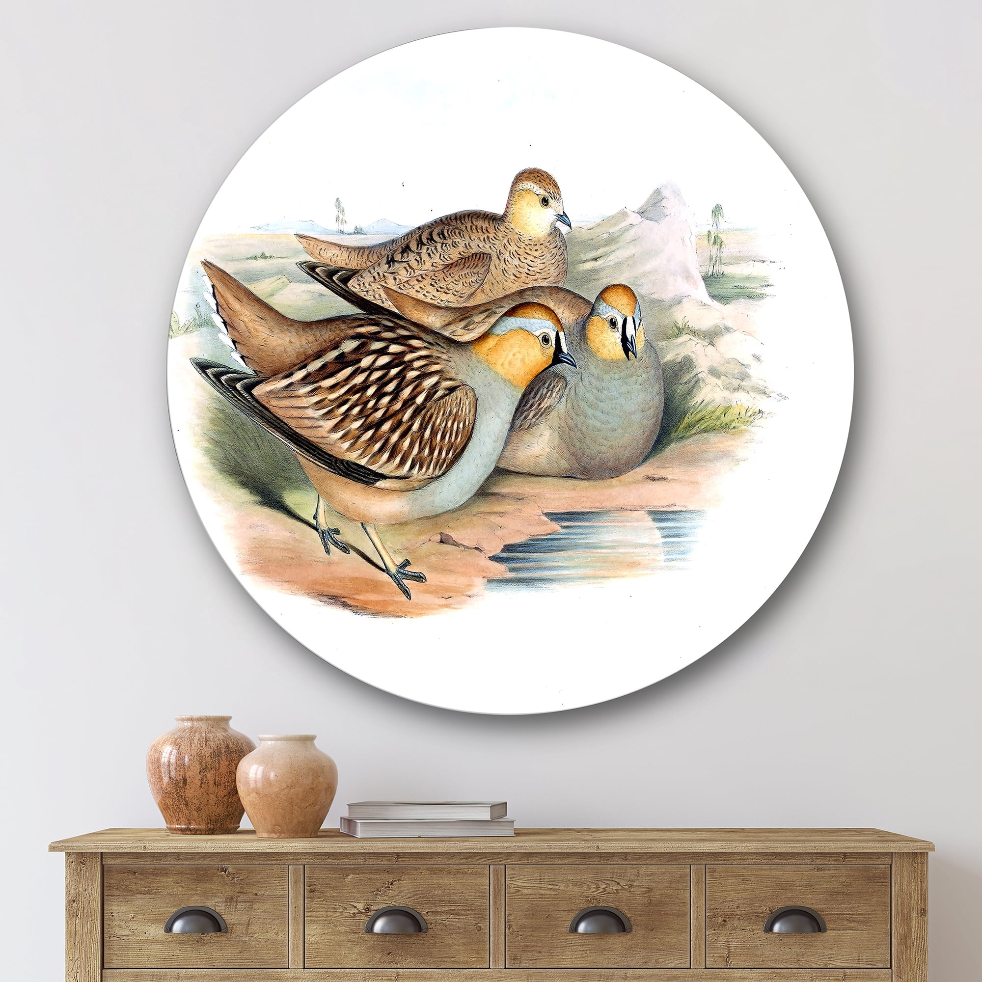 Designart 'Ancient Birds In The Wild III' Traditional Circle Metal Wall Art 36x36 - Disc of 36