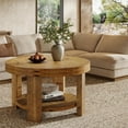 thumbnail image 6 of Finmind Round Coffee Table, 31.5" Farmhouse Solid Wood Coffee Table with Storage, 6 of 6