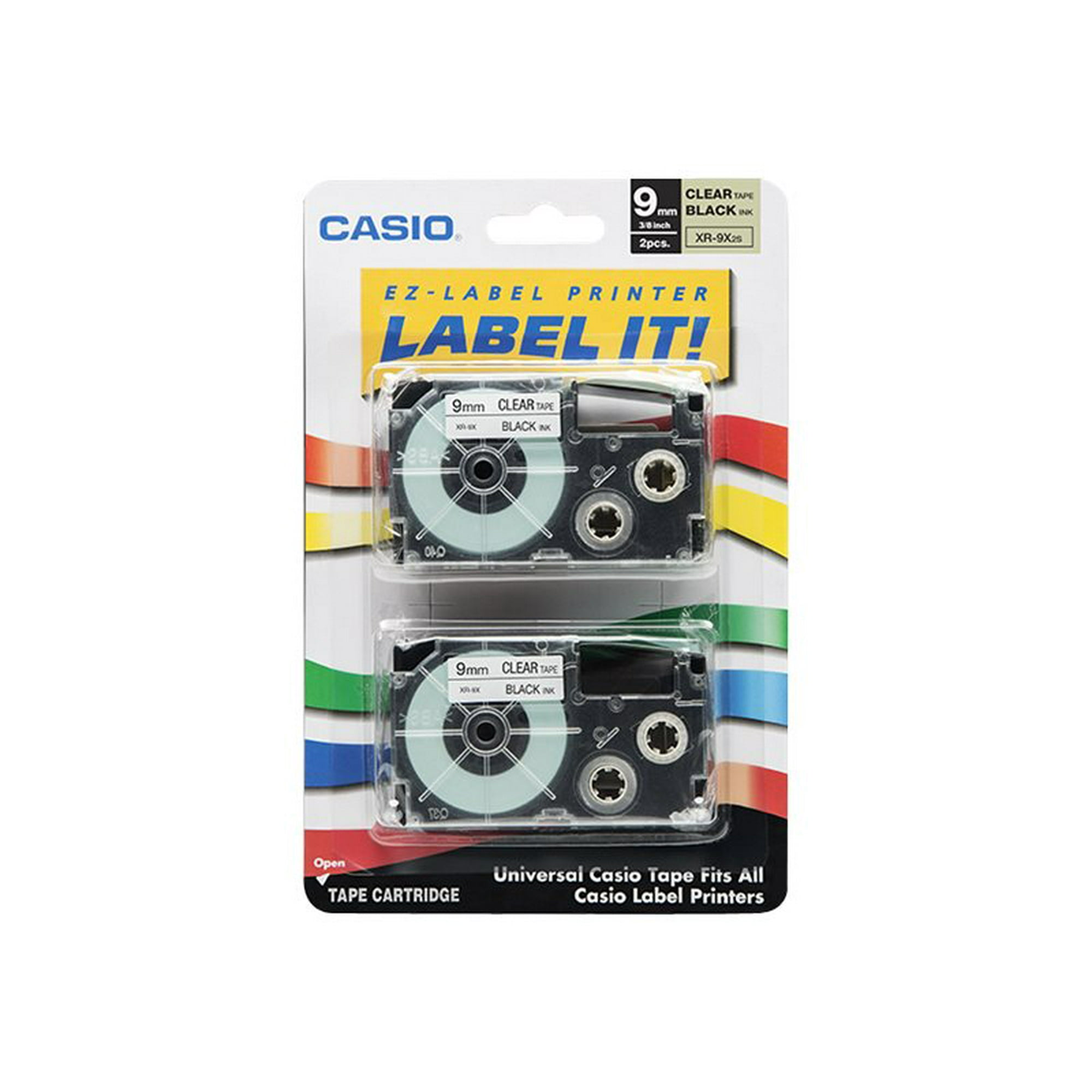 Casio XR 9X2S Black on clear Roll 0.35 in 2 pcs. tape cartridge for Disc Title Printer CW L300 KL 100 430 60 7200 750 780 KLP 1000 Label IT KL 60 Walmart