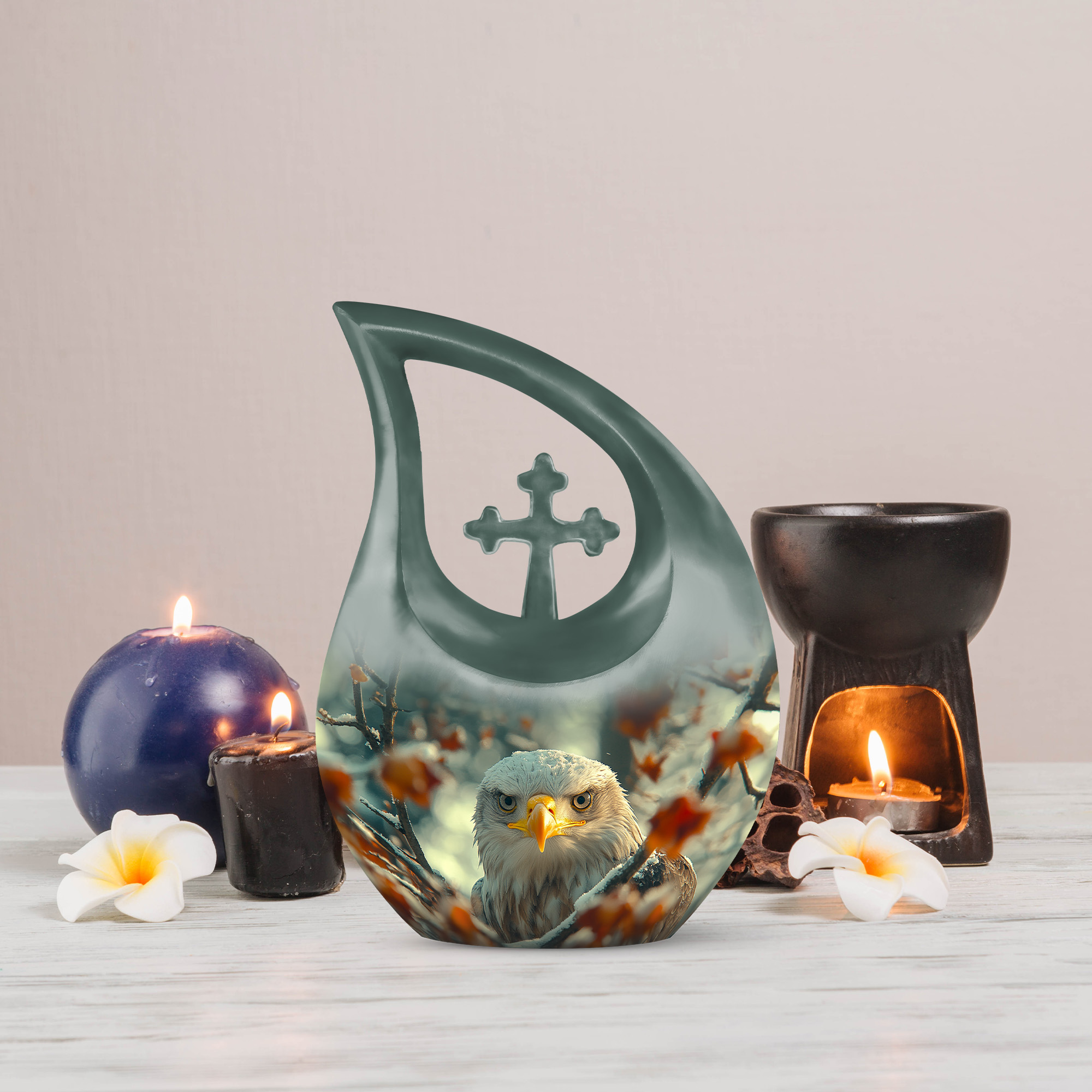 MUKTIVE Eagle Decorative Urns for Human Ashes Adult Husband & Wife - Large Memorial Cross Drop Urn for Adult Mom & Dad - Forest Burial Urns for Human Ashes Male & Female (10 Inch)