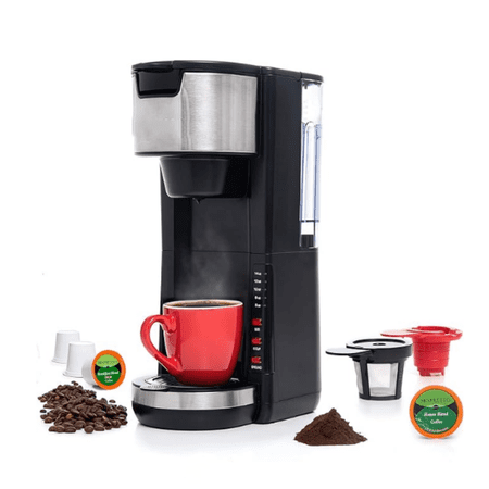 Black Single Serve Coffee Brewer Pods Compatible & Ground, 30 oz Compact Coffee Maker Single Serve With 5 Brew Sizes Up To 14 Oz, Fits Travel Mug, Adjustable Drip Tray